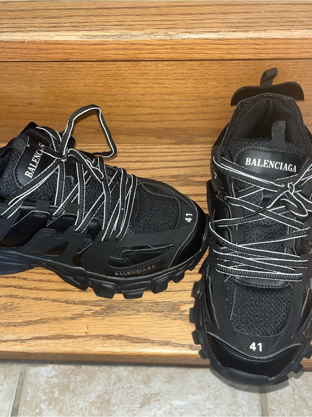 Balenciaga Black Men's Track-Style Sneakers with White Accents